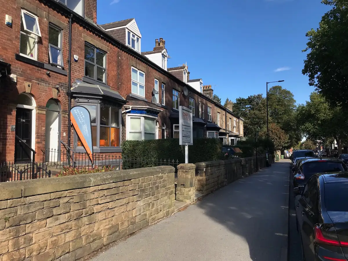 A row of Victorian bay-fronted terraced houses in Sheffield